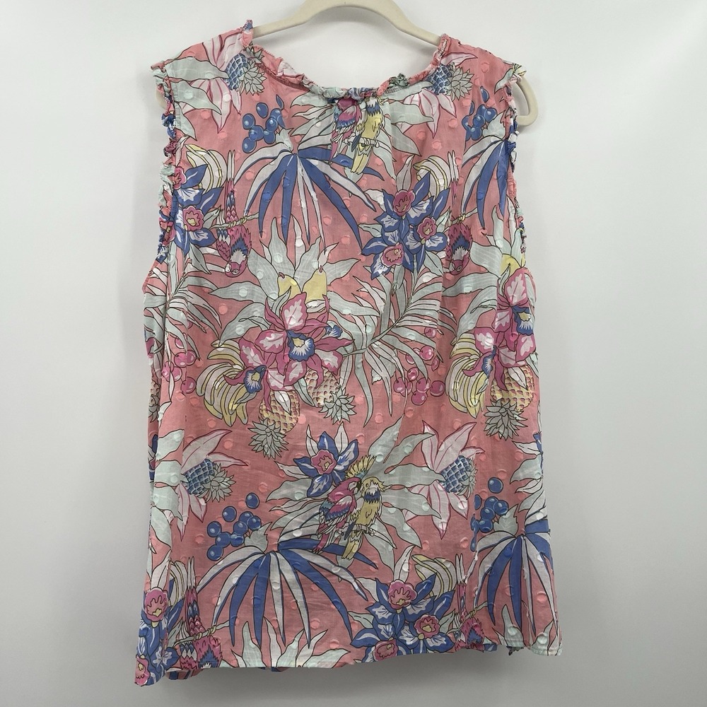Women's Blouse Talbots 3X Pink Resort Wear Vacation L Palm Birds Novelty Print - Picture 7 of 10